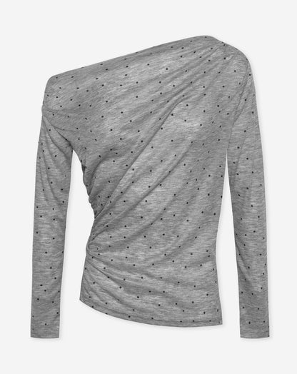 Women's Off Shoulder Polka Dot Top with Elastic Neckline and Short Sleeves