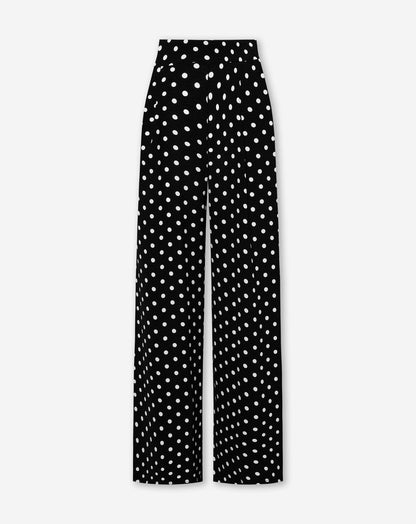 Women's Polka Dot Wide Leg Trousers with Elastic Waistband and Flowing Fit