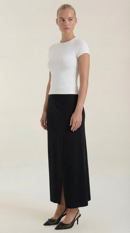 Women's Ribbed Knit Maxi Skirt with Fitted Silhouette