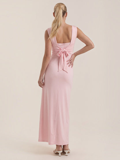 Women's Ruched Maxi Dress with Flowing Silhouette