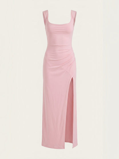 Women's Ruched Maxi Dress with Flowing Silhouette