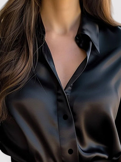 Women's Satin Blouse with Long Sleeve and Fluid Drape