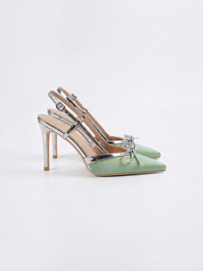 Women's Satin Pumps with Bow Detail