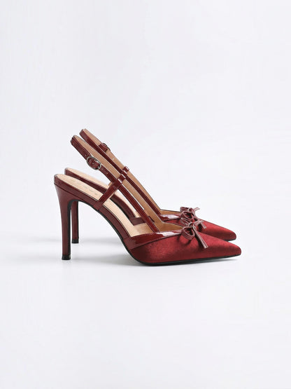Women's Satin Pumps with Bow Detail
