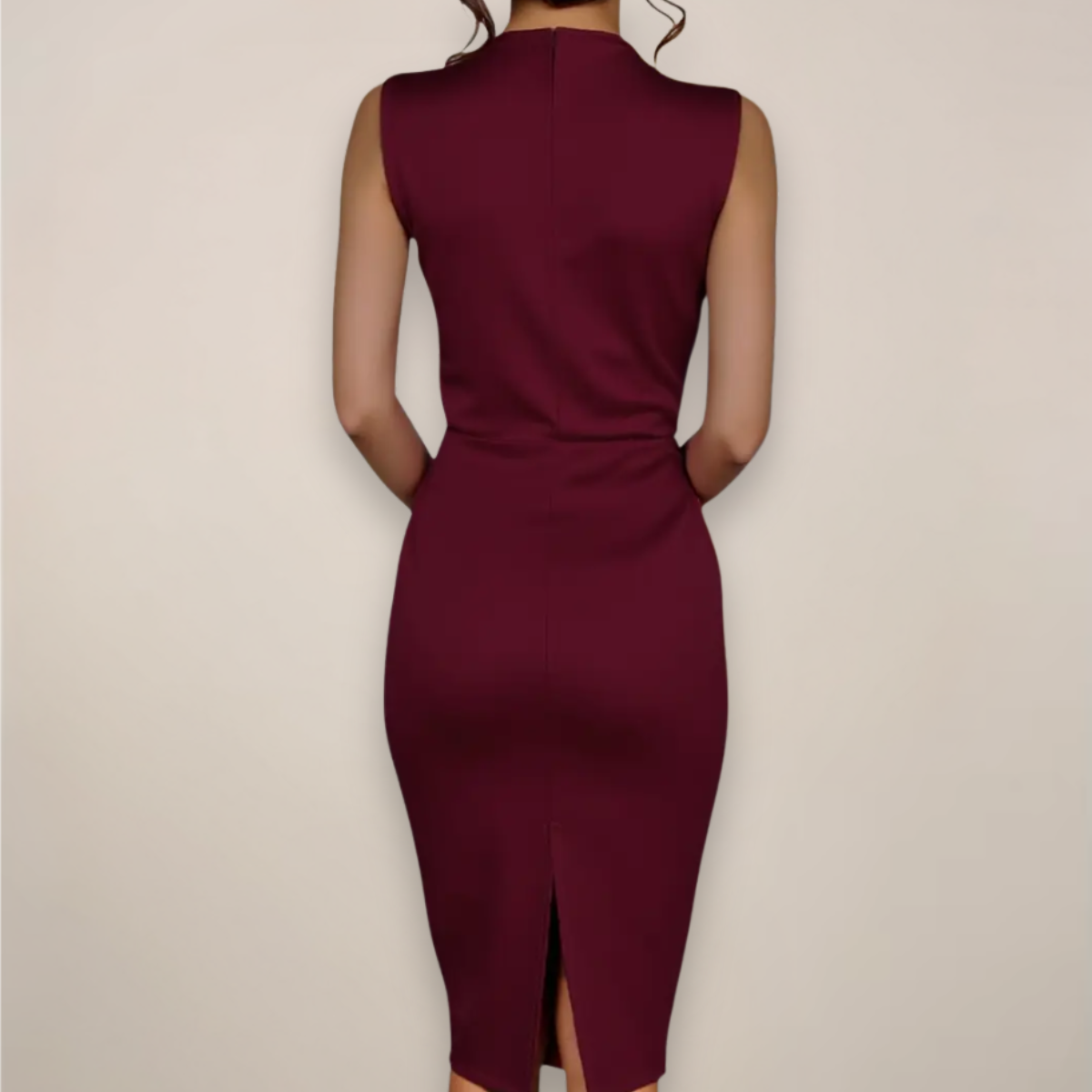 Women's Sheath Midi Dress with V-Neck Wrap Style and Sleeveless Cut