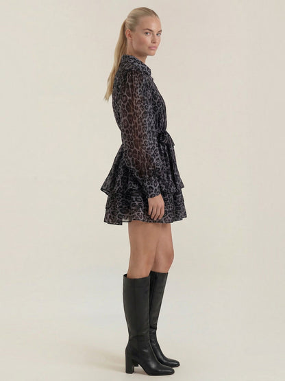 Women's Shirt Mini Dress with Leopard Print