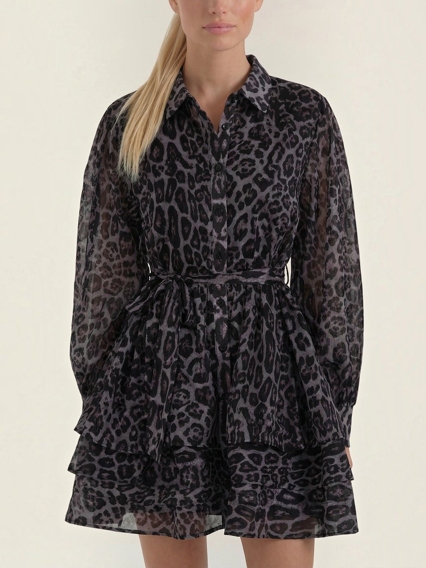 Women's Shirt Mini Dress with Leopard Print
