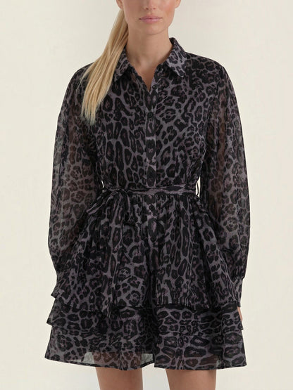 Women's Shirt Mini Dress with Leopard Print