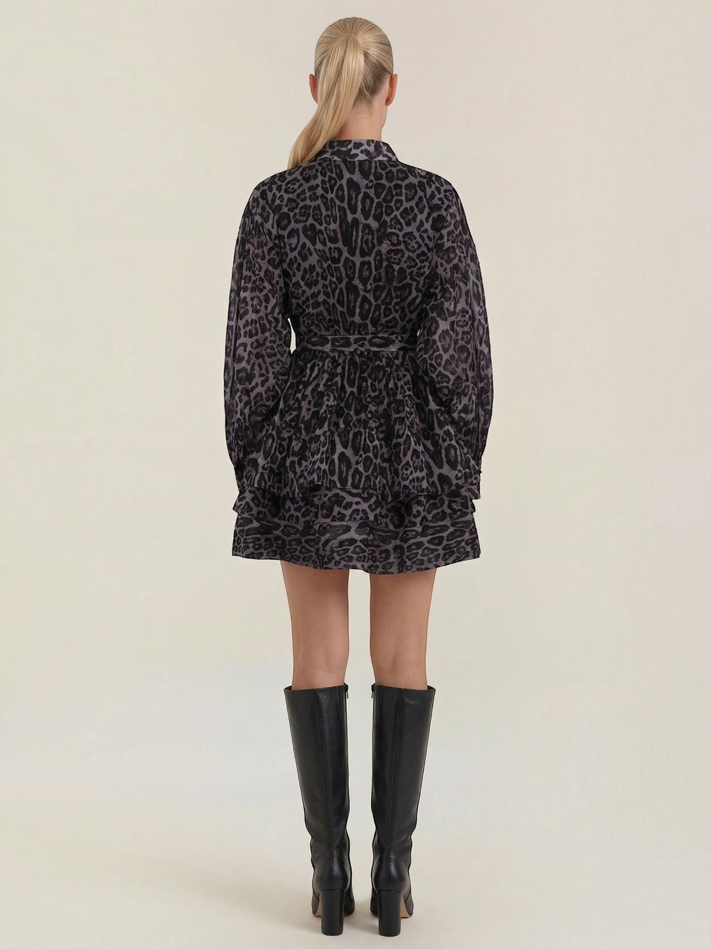 Women's Shirt Mini Dress with Leopard Print