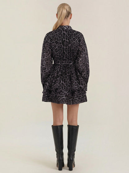 Women's Shirt Mini Dress with Leopard Print