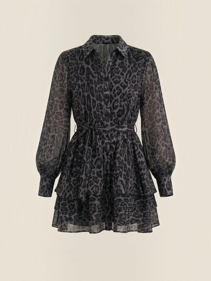 Women's Shirt Mini Dress with Leopard Print