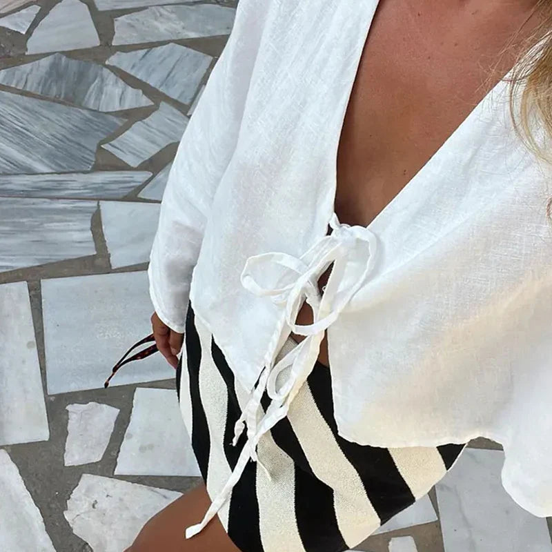 Women's Sicily Front-Tie Linen Top
