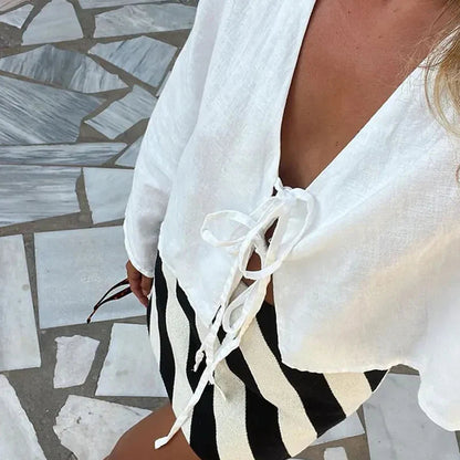 Women's Sicily Front-Tie Linen Top