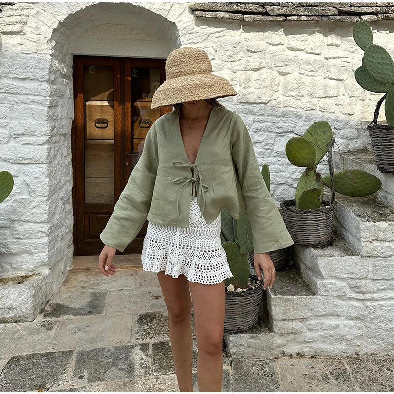 Women's Sicily Front-Tie Linen Top