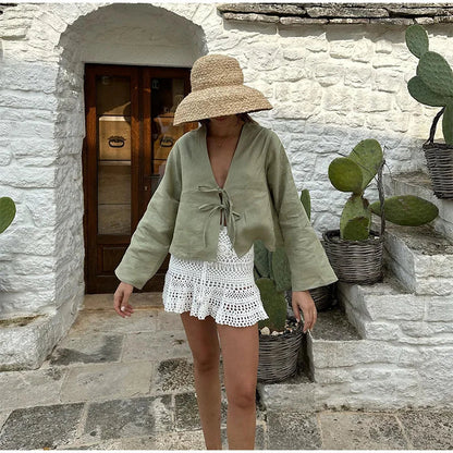 Women's Sicily Front-Tie Linen Top