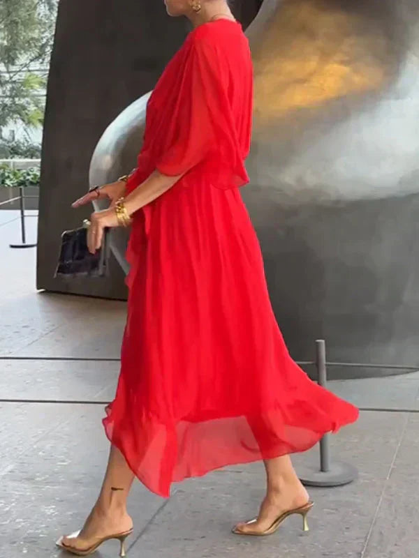 Women's Silk Muslin Maxi Dress with V-Neck and Fluid Silhouette