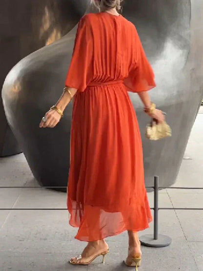 Women's Silk Muslin Maxi Dress with V-Neck and Fluid Silhouette