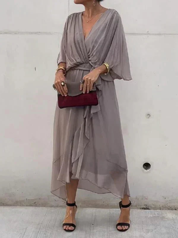 Women's Silk Muslin Maxi Dress with V-Neck and Fluid Silhouette