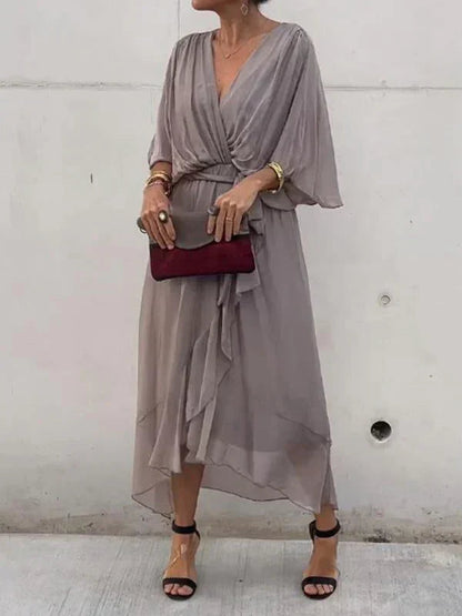 Women's Silk Muslin Maxi Dress with V-Neck and Fluid Silhouette