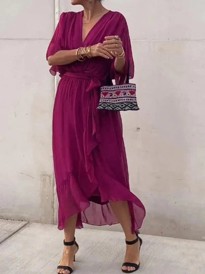 Women's Silk Muslin Maxi Dress with V-Neck and Fluid Silhouette