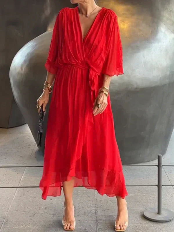 Women's Silk Muslin Maxi Dress with V-Neck and Fluid Silhouette