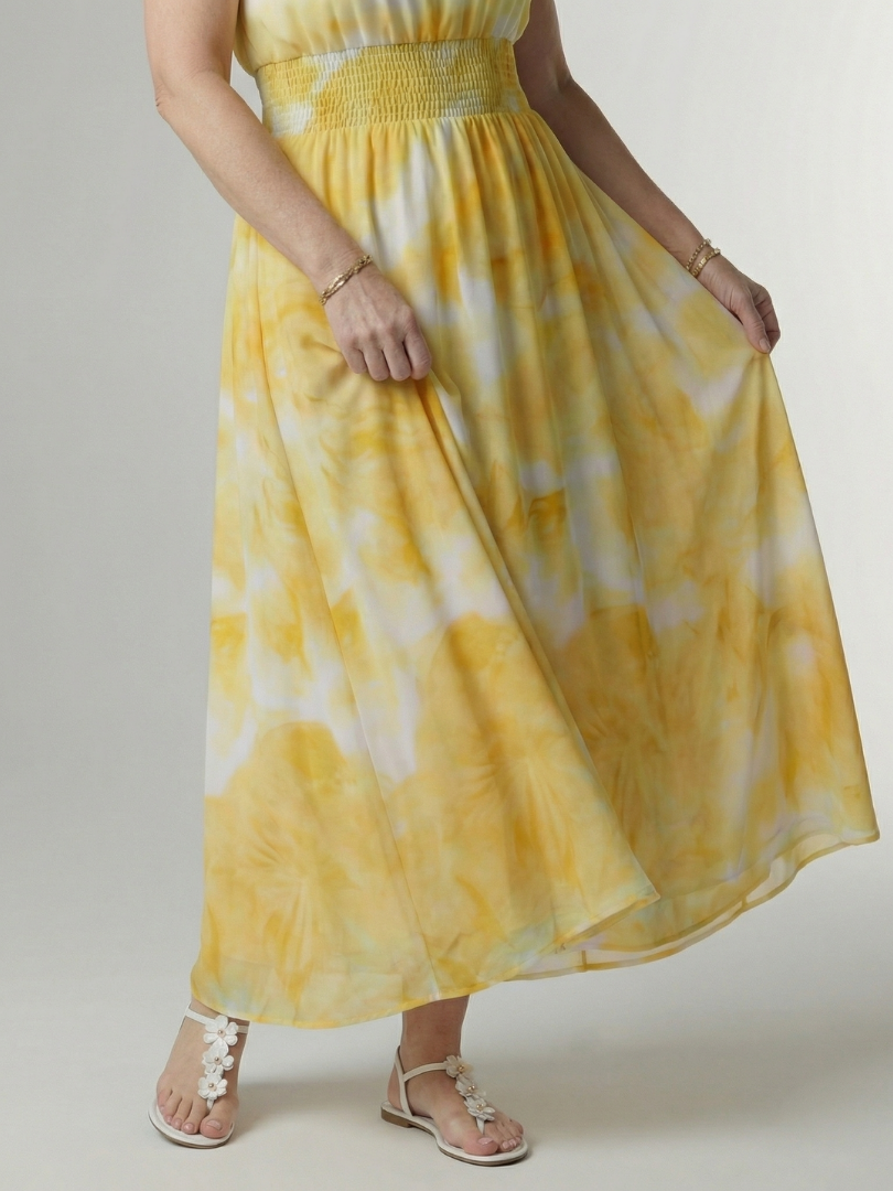 Women's Sleeveless Gathered Halter Midi Dress with Relaxed Fit and Waist Detail