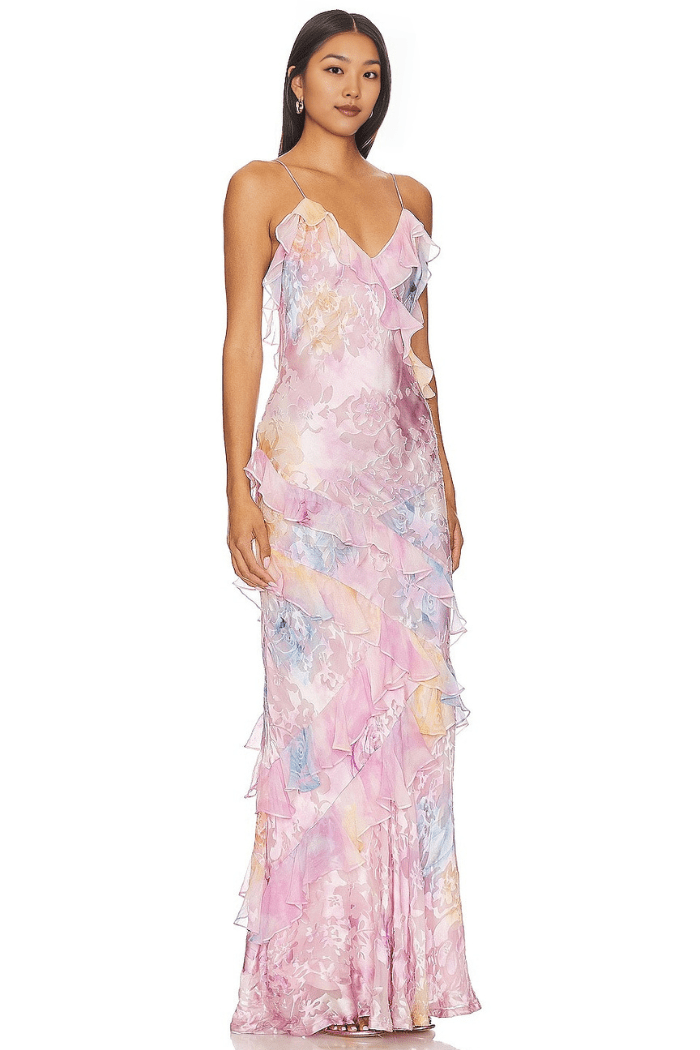 Women's Sleeveless Tiered Maxi Dress with V-Neckline and Floral Print