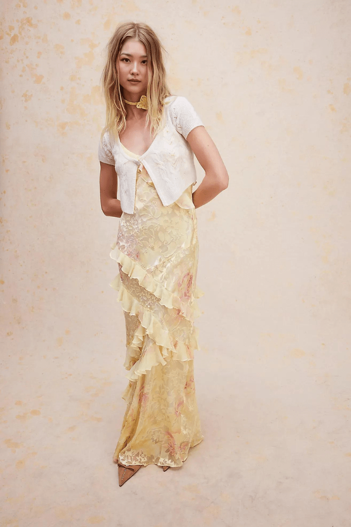 Women's Sleeveless Tiered Maxi Dress with V-Neckline and Floral Print