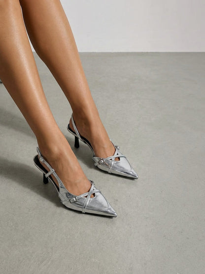 Women's Slingback Pumps with Buckle Detail