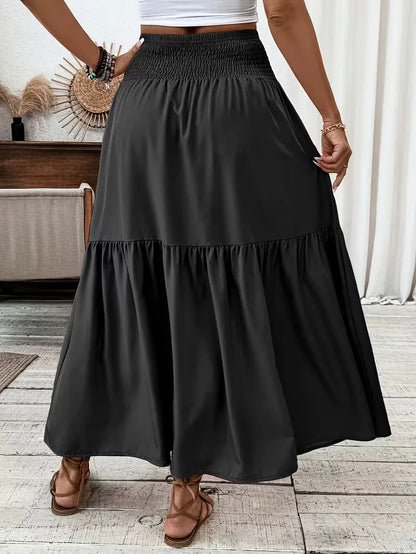 Women's Smocked Waist Tiered Maxi Skirt with A-Line Silhouette