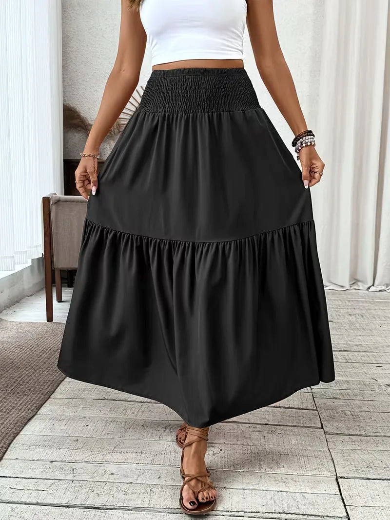 Women's Smocked Waist Tiered Maxi Skirt with A-Line Silhouette