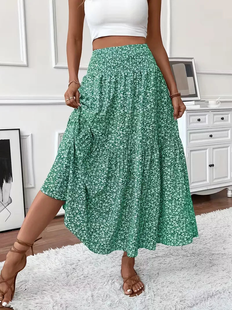 Women's Smocked Waist Tiered Maxi Skirt with A-Line Silhouette