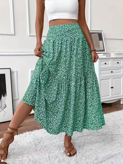 Women's Smocked Waist Tiered Maxi Skirt with A-Line Silhouette