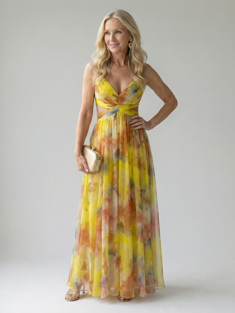Women's Soft Wrap Maxi Dress with Wrapped Bodice and Flowing Skirt