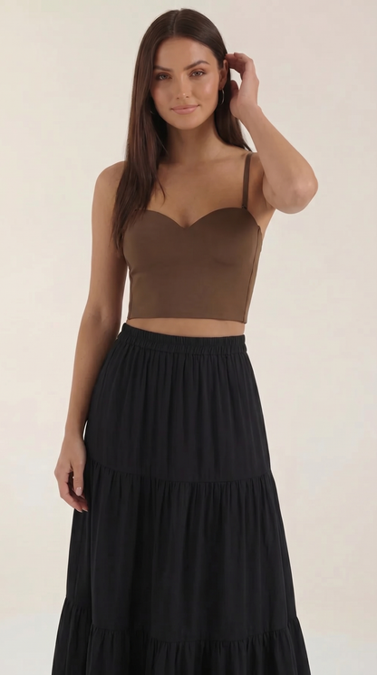 Women's Spaghetti Strap Crop Top with Heart Neckline and Fitted Silhouette