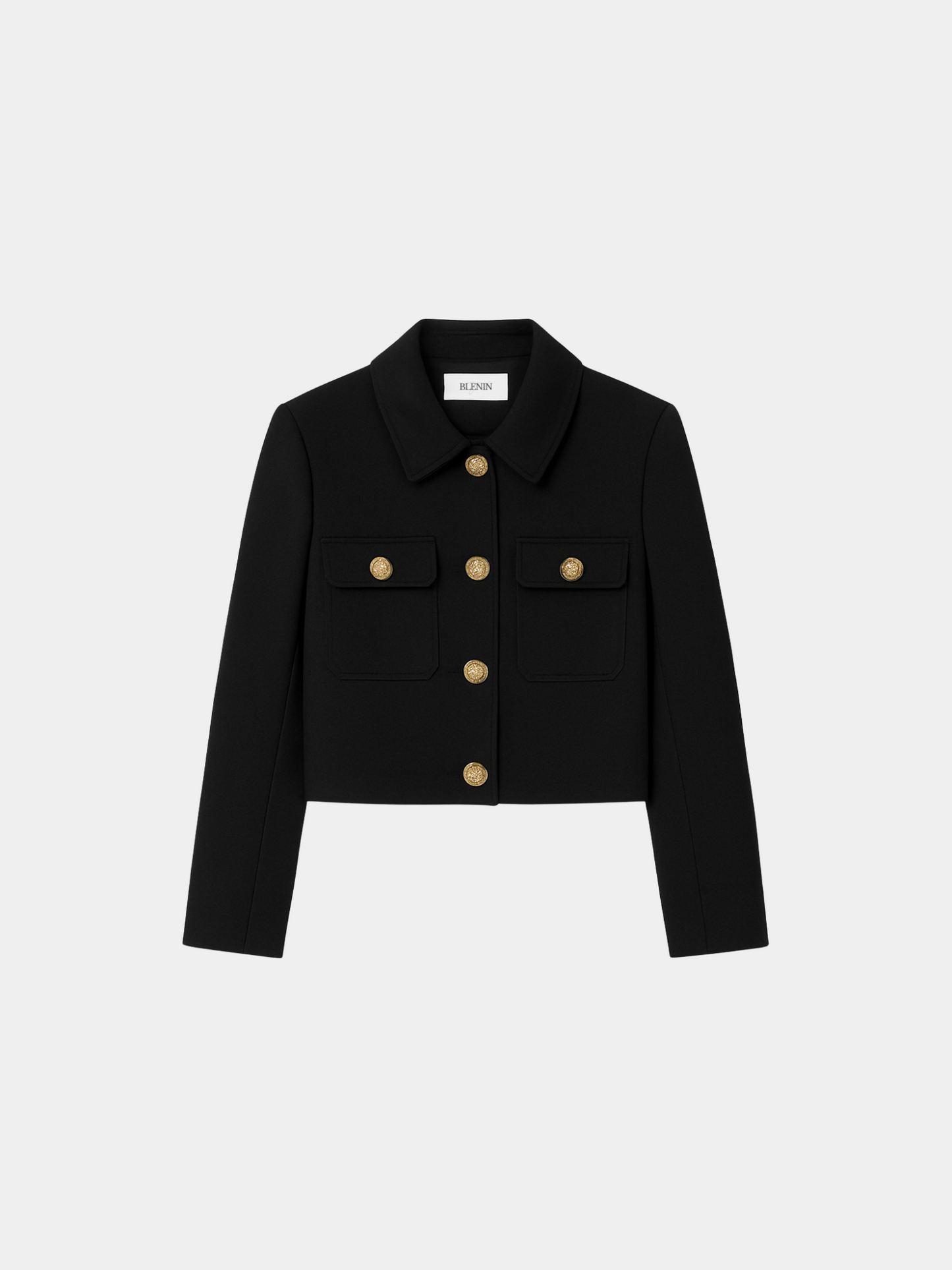Women's Straight-Cut Blazer Jacket with Gold Buttons and Tailored Silhouette