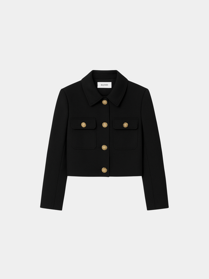 Women's Straight-Cut Blazer Jacket with Gold Buttons and Tailored Silhouette