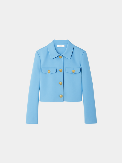 Women's Straight-Cut Blazer Jacket with Gold Buttons and Tailored Silhouette