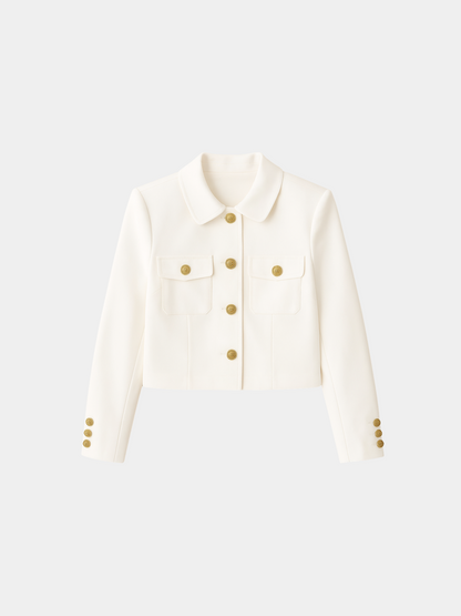 Women's Straight-Cut Blazer Jacket with Gold Buttons and Tailored Silhouette