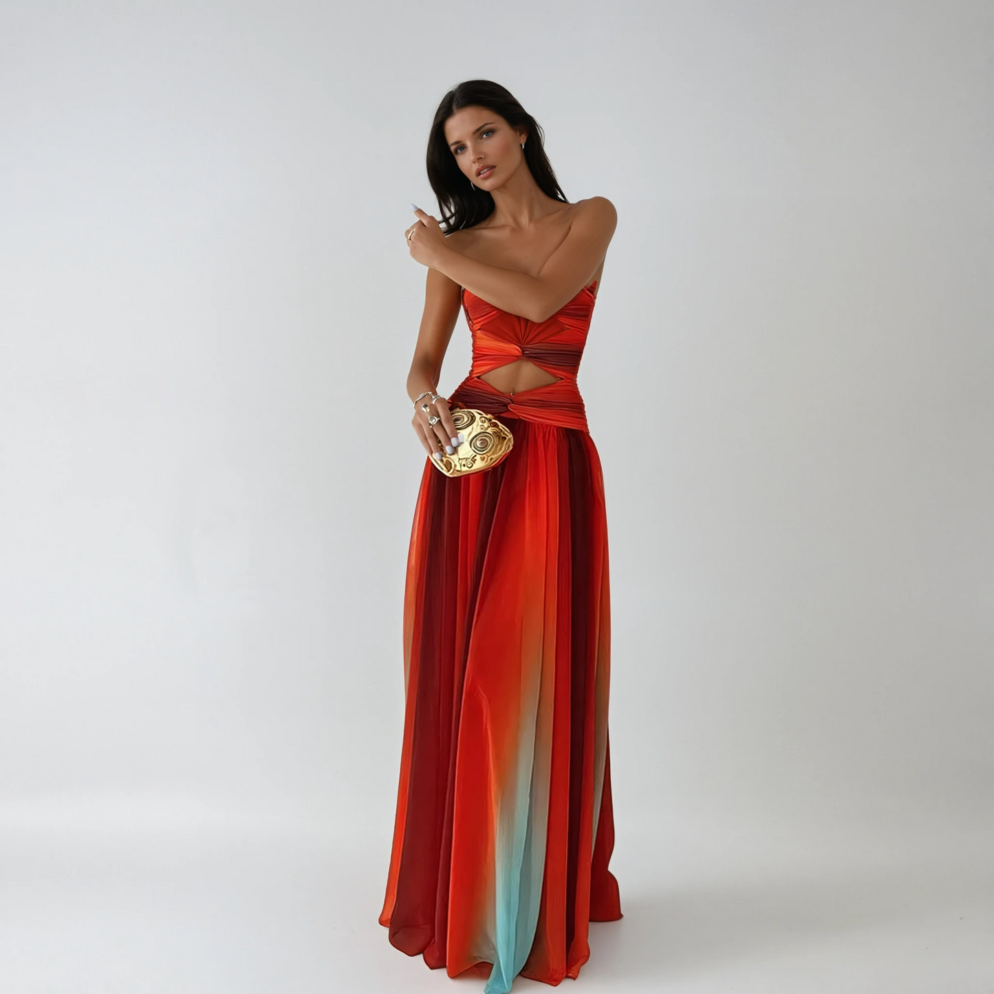 Women's Strapless Knot Front Maxi Dress with A-Line Skirt