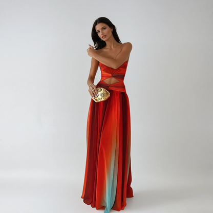 Women's Strapless Knot Front Maxi Dress with A-Line Skirt