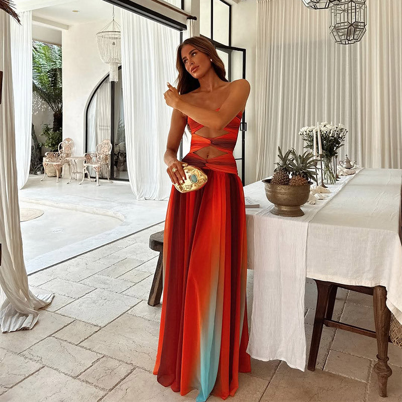 Women's Strapless Knot Front Maxi Dress with A-Line Skirt