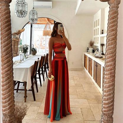 Women's Strapless Knot Front Maxi Dress with A-Line Skirt
