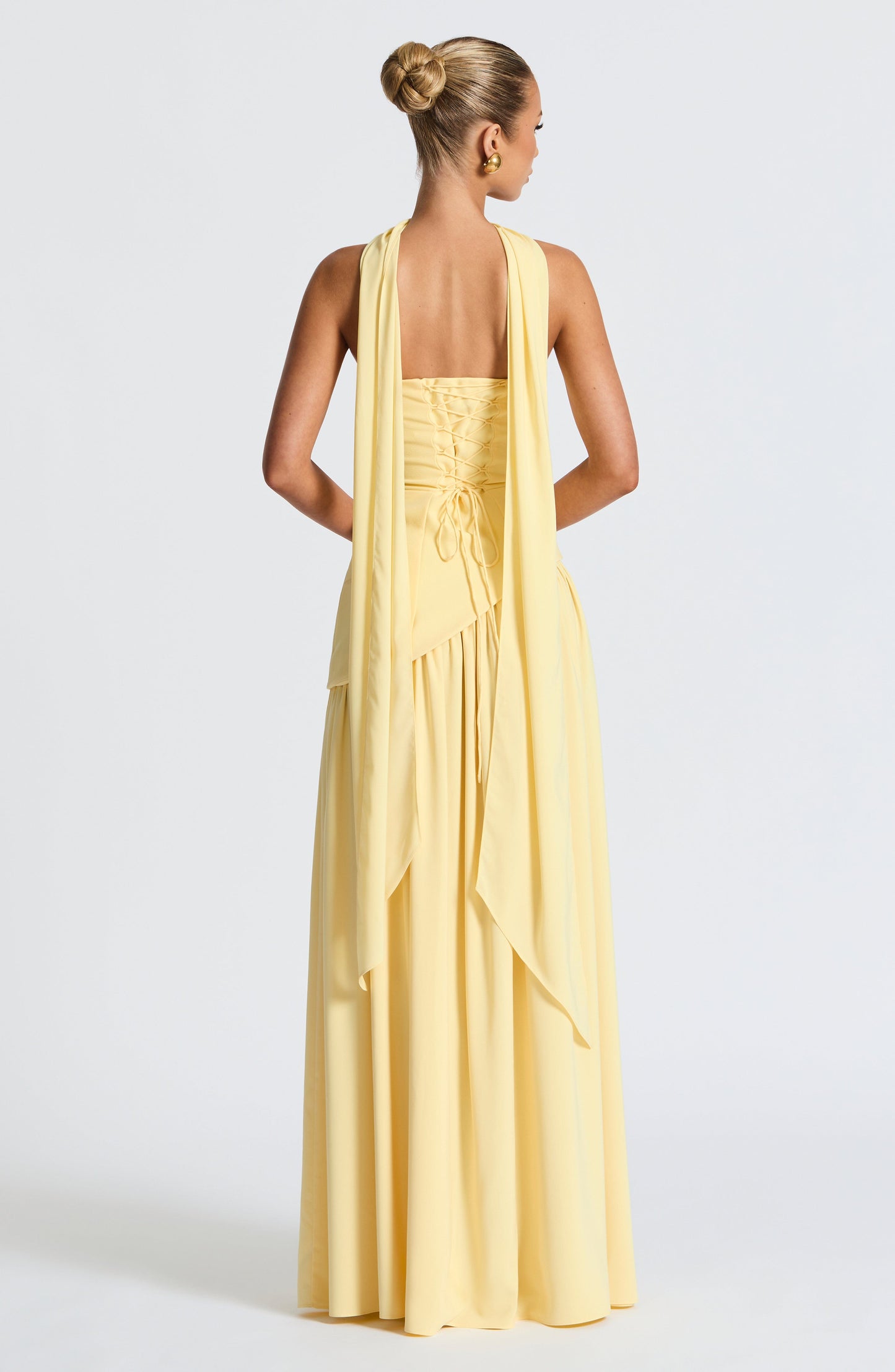Women's Strapless Maxi Dress with Asymmetric Drape Waist and Front Slit
