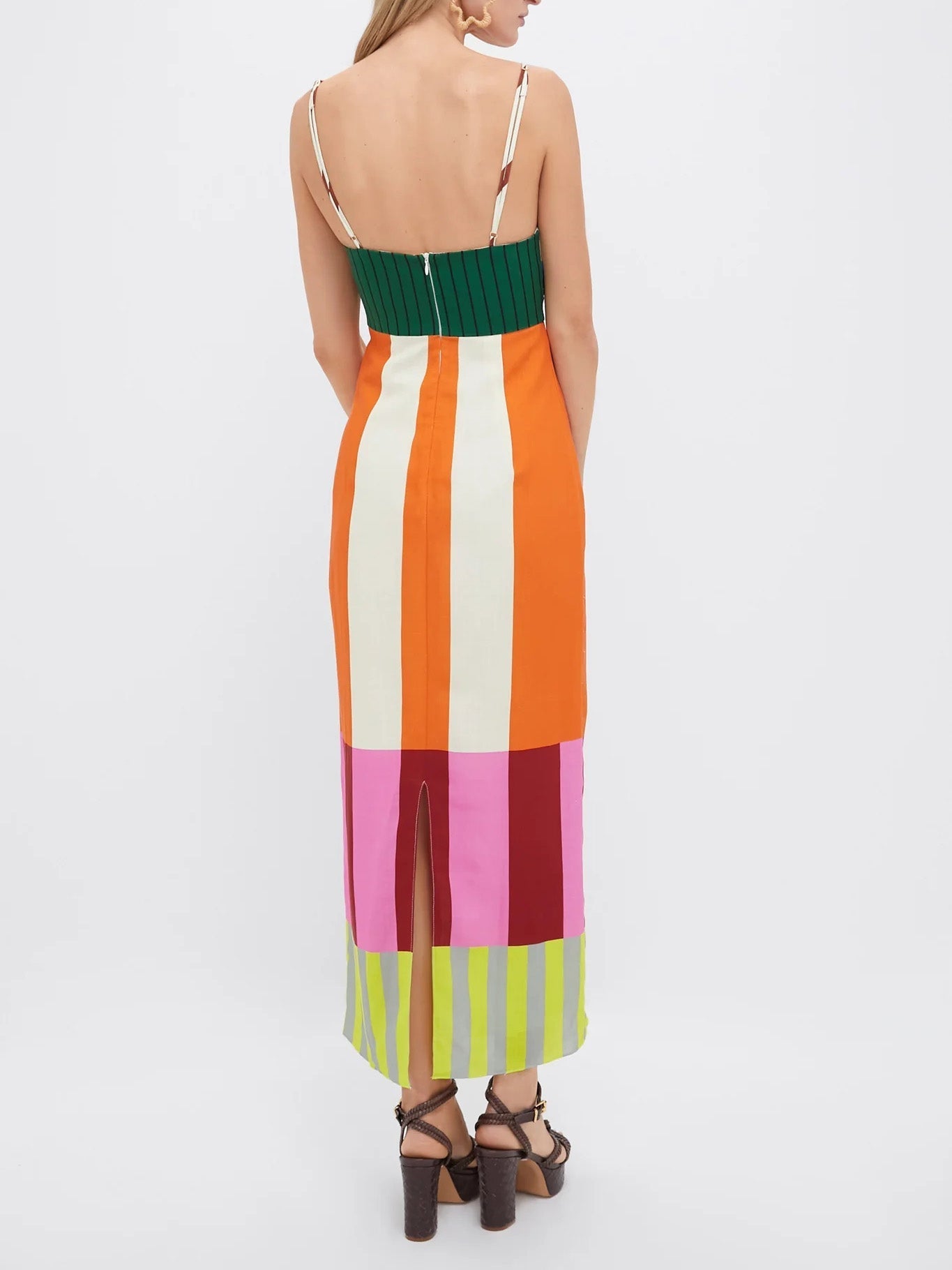 Women's Striped Empire Waist Maxi Dress with Adjustable Thin Straps