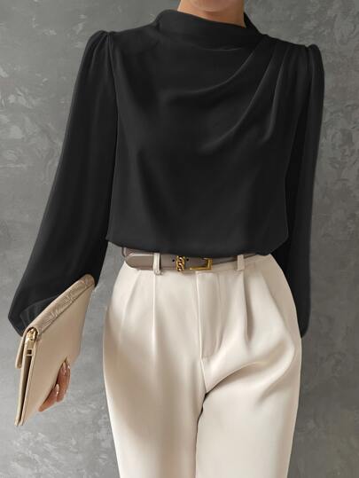 Milou | Women's Stylish Bishop Sleeve Blouse, Summer - Black