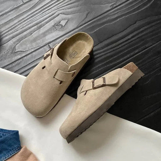 Women's Suede Buckle Sandals with Slip-Resistant Sole and All-Day Comfort