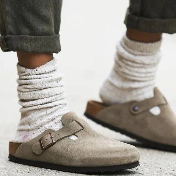 Women's Suede Buckle Sandals with Slip-Resistant Sole and All-Day Comfort