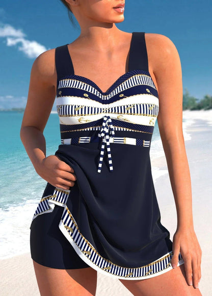 Women's Swimsuit Dress with Wide Straps and Drawstring Waist