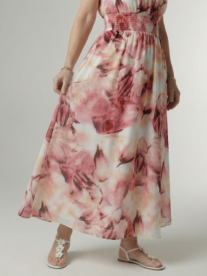 Women's Sleeveless Gathered Halter Midi Dress with Relaxed Fit and Waist Detail